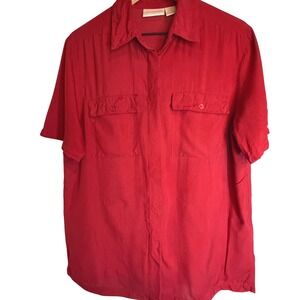 Christie Jill Red Petite Large 100% Silk Vintage Short Sleeve Button Down Shirt